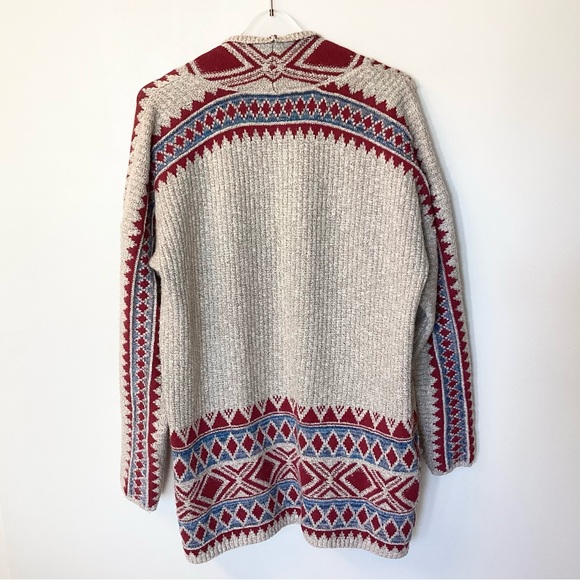 Lucky Brand Boho Southwest Geo Print Open Cardigan - Tan/Red/Blue - L - Picture 5 of 9